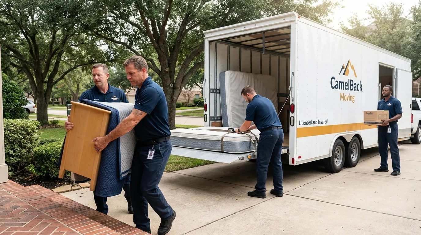 Crew loading residential truck for cross-state move from David City, NE