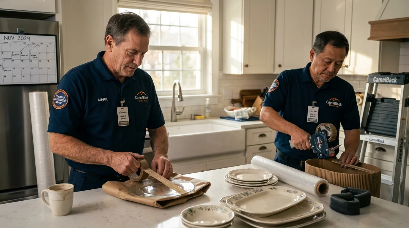 Professional crew packing kitchen dishware in David City, NE